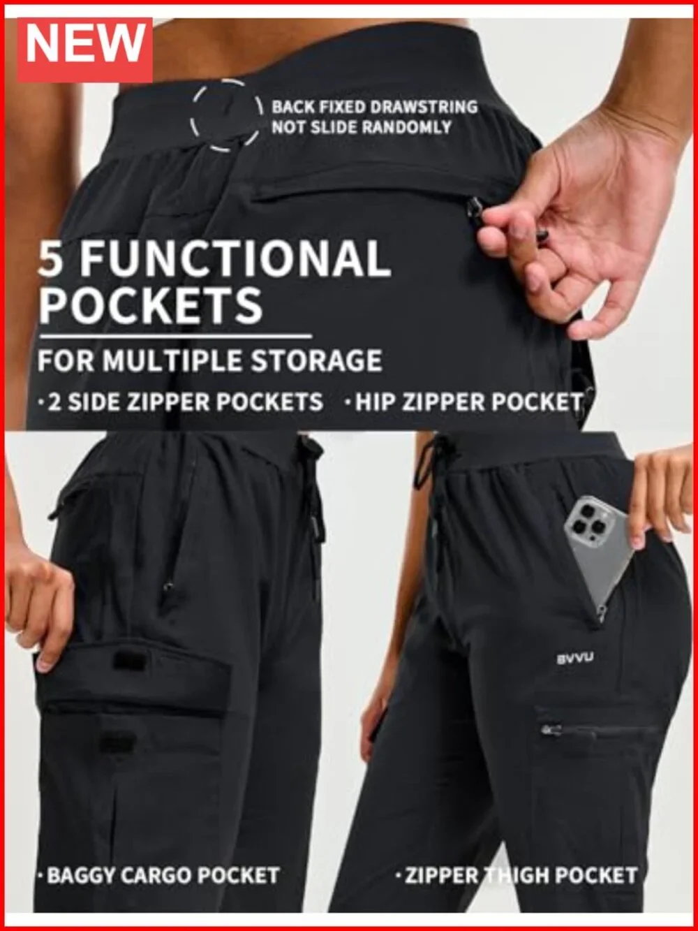 Lightweight Quick Dry Water Resistant Hiking Cargo Joggers with Zipper Pockets